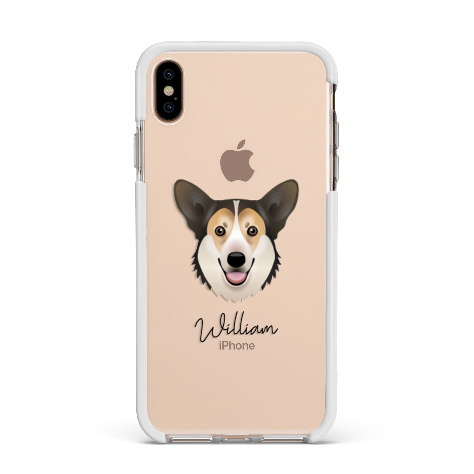 Pembroke Welsh Corgi Personalised Apple iPhone Xs Max Impact Case White Edge on Gold Phone