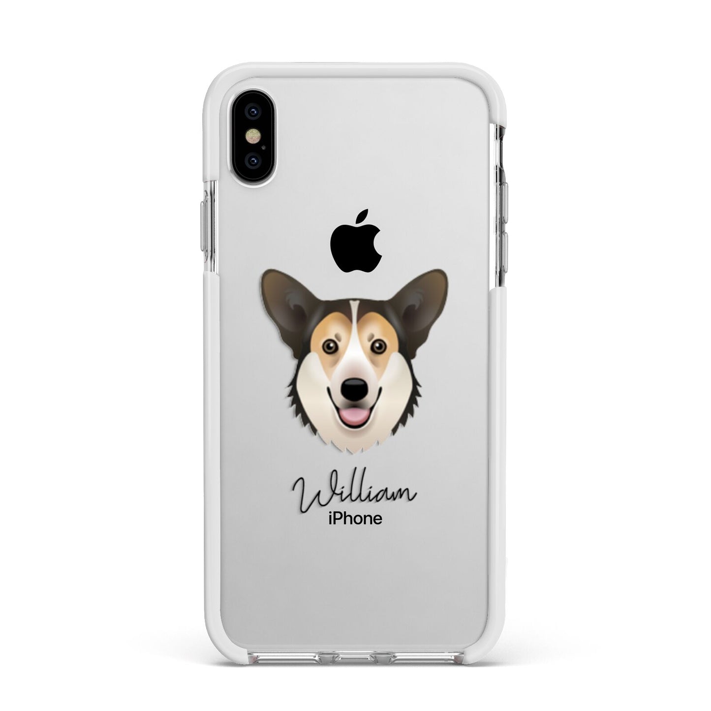 Pembroke Welsh Corgi Personalised Apple iPhone Xs Max Impact Case White Edge on Silver Phone