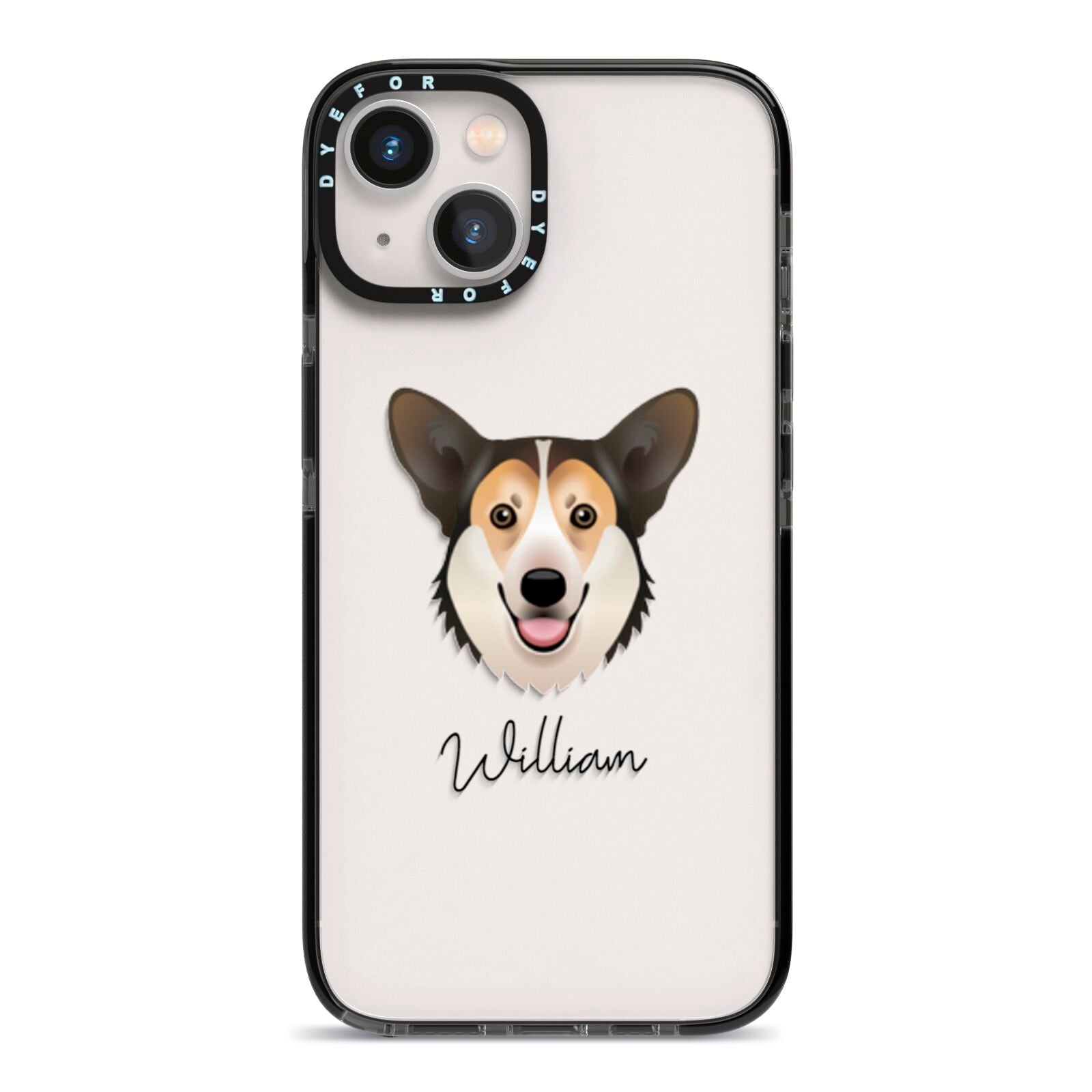 Pembroke Welsh Corgi Personalised iPhone 13 Black Impact Case on Silver phone
