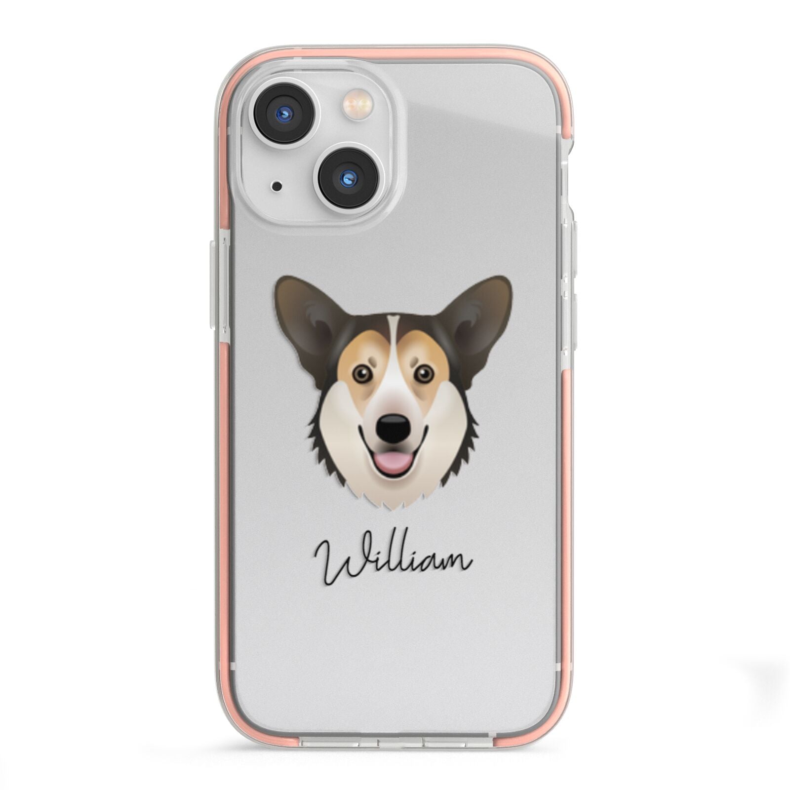 Pembroke Welsh Corgi Personalised iPhone 13 Mini TPU Impact Case with Pink Edges