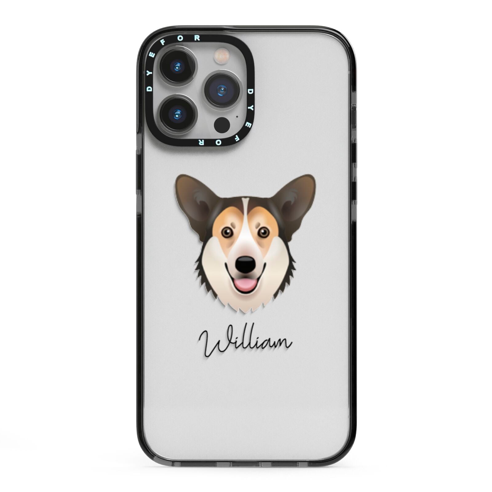 Pembroke Welsh Corgi Personalised iPhone 13 Pro Max Black Impact Case on Silver phone