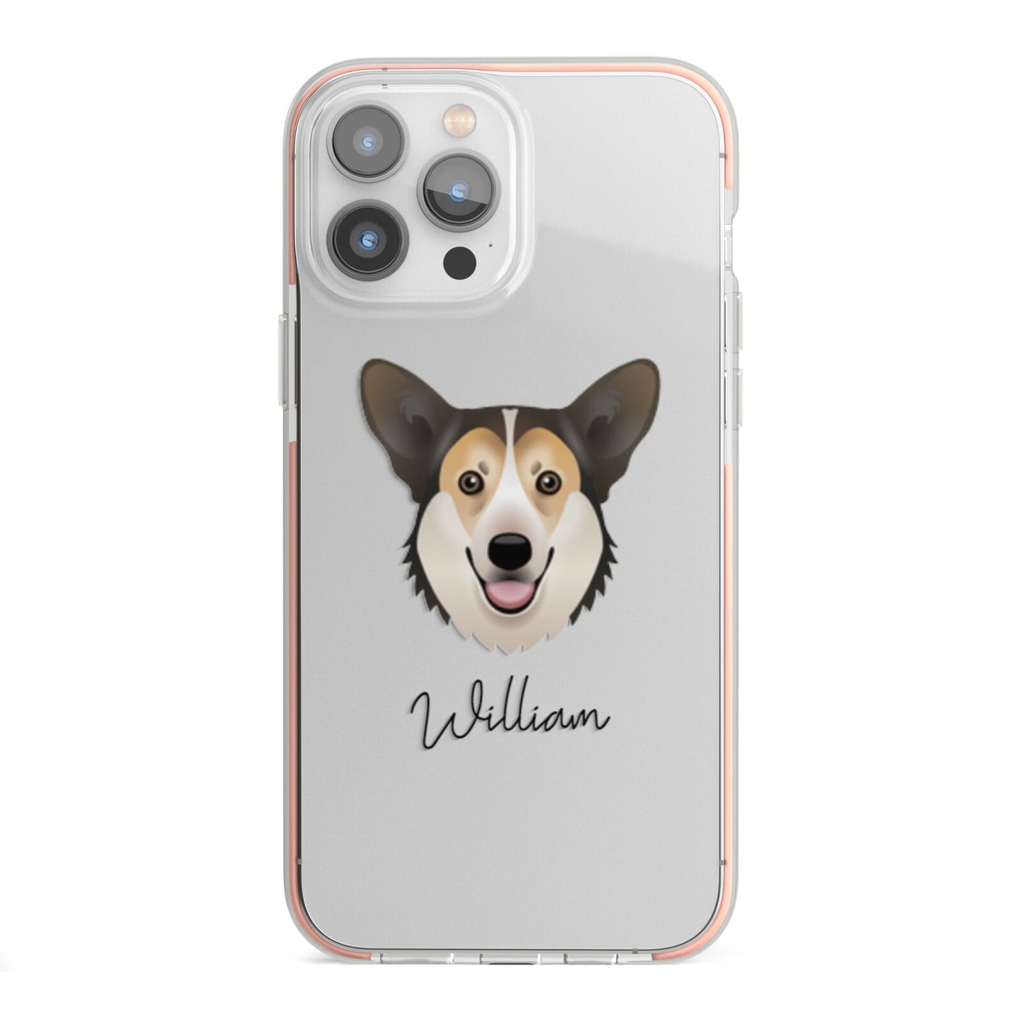 Pembroke Welsh Corgi Personalised iPhone 13 Pro Max TPU Impact Case with Pink Edges