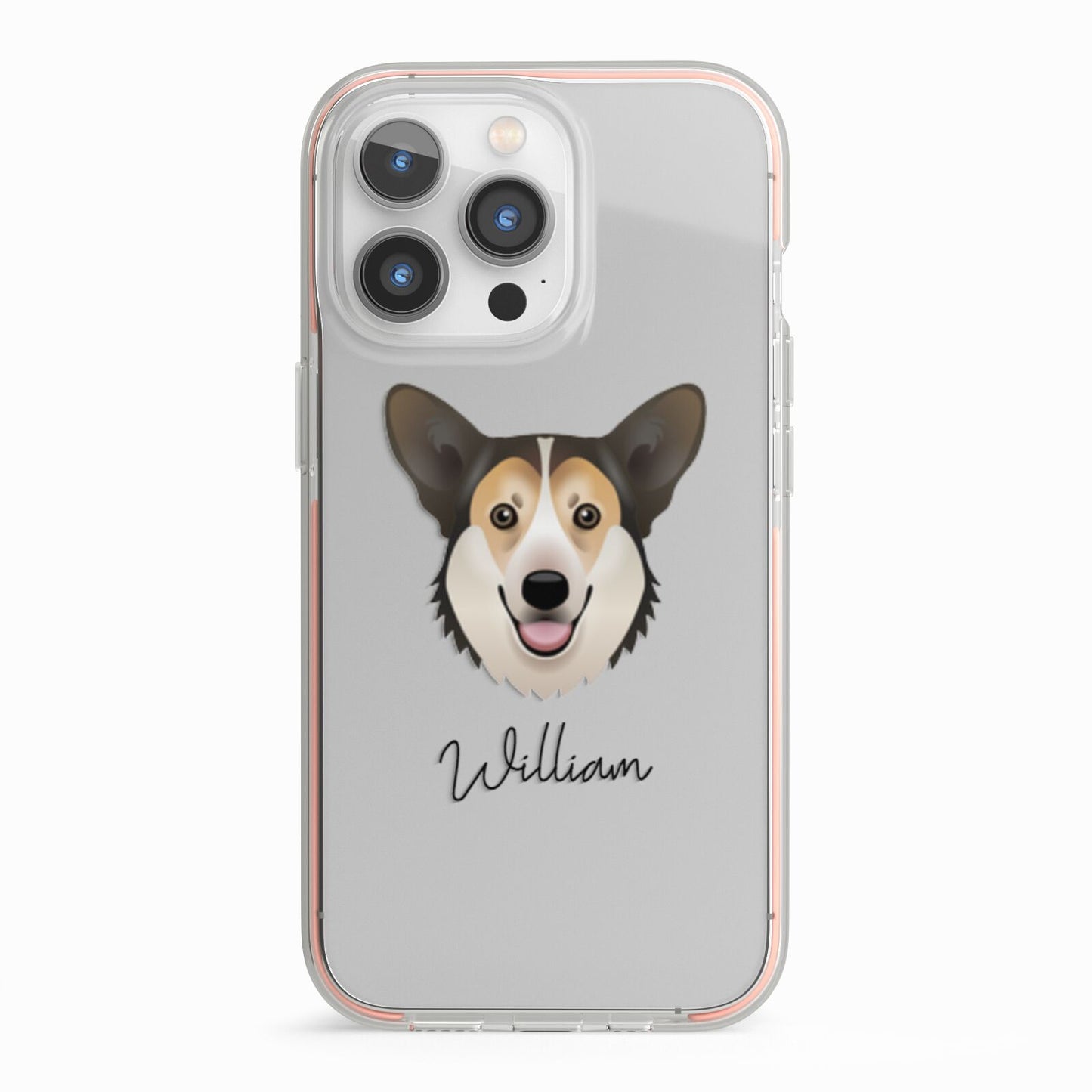 Pembroke Welsh Corgi Personalised iPhone 13 Pro TPU Impact Case with Pink Edges