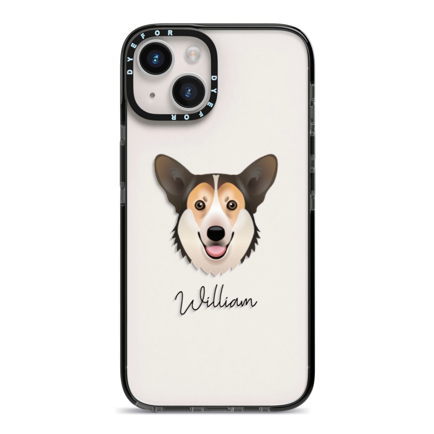 Pembroke Welsh Corgi Personalised iPhone 14 Black Impact Case on Silver phone