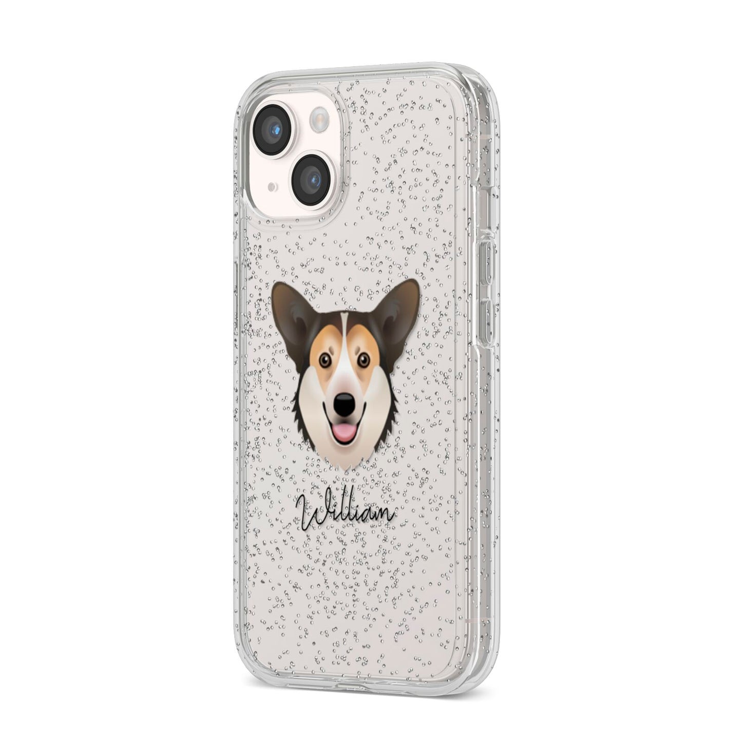 Pembroke Welsh Corgi Personalised iPhone 14 Glitter Tough Case Starlight Angled Image
