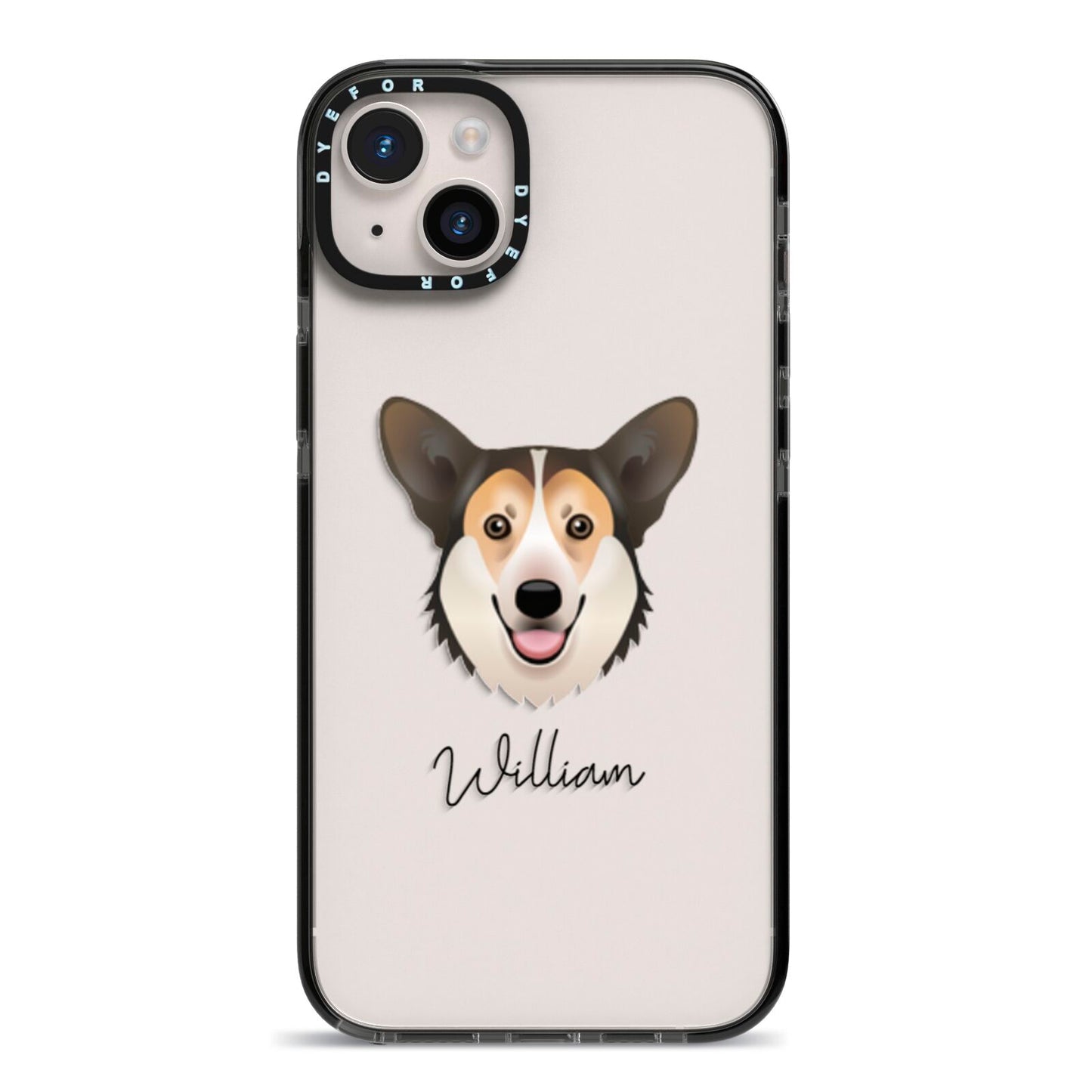 Pembroke Welsh Corgi Personalised iPhone 14 Plus Black Impact Case on Silver phone