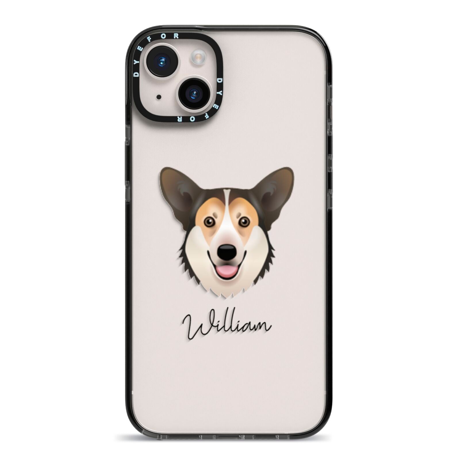 Pembroke Welsh Corgi Personalised iPhone 14 Plus Black Impact Case on Silver phone