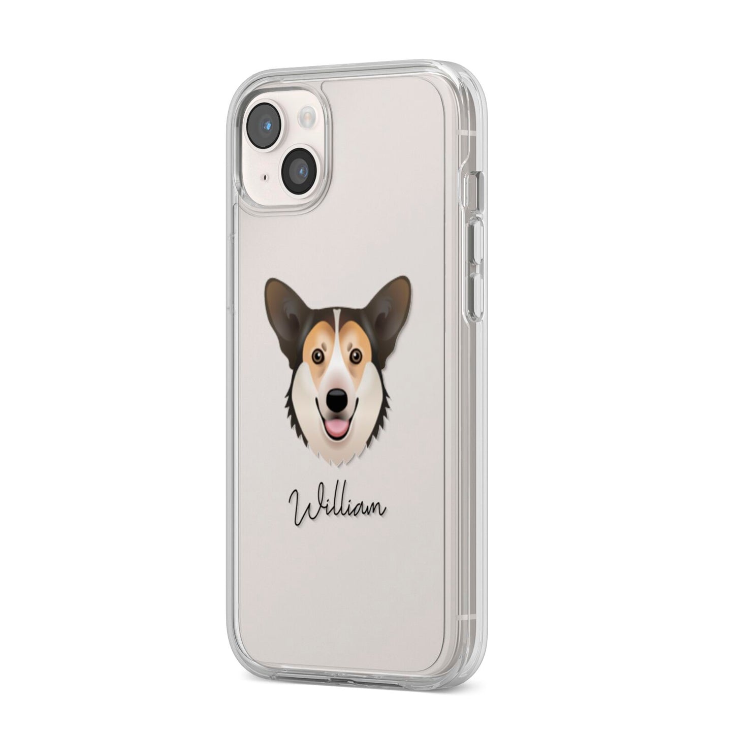 Pembroke Welsh Corgi Personalised iPhone 14 Plus Clear Tough Case Starlight Angled Image