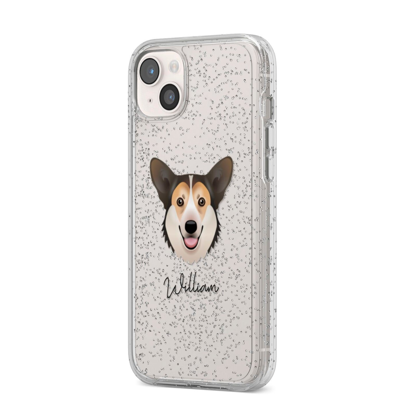 Pembroke Welsh Corgi Personalised iPhone 14 Plus Glitter Tough Case Starlight Angled Image
