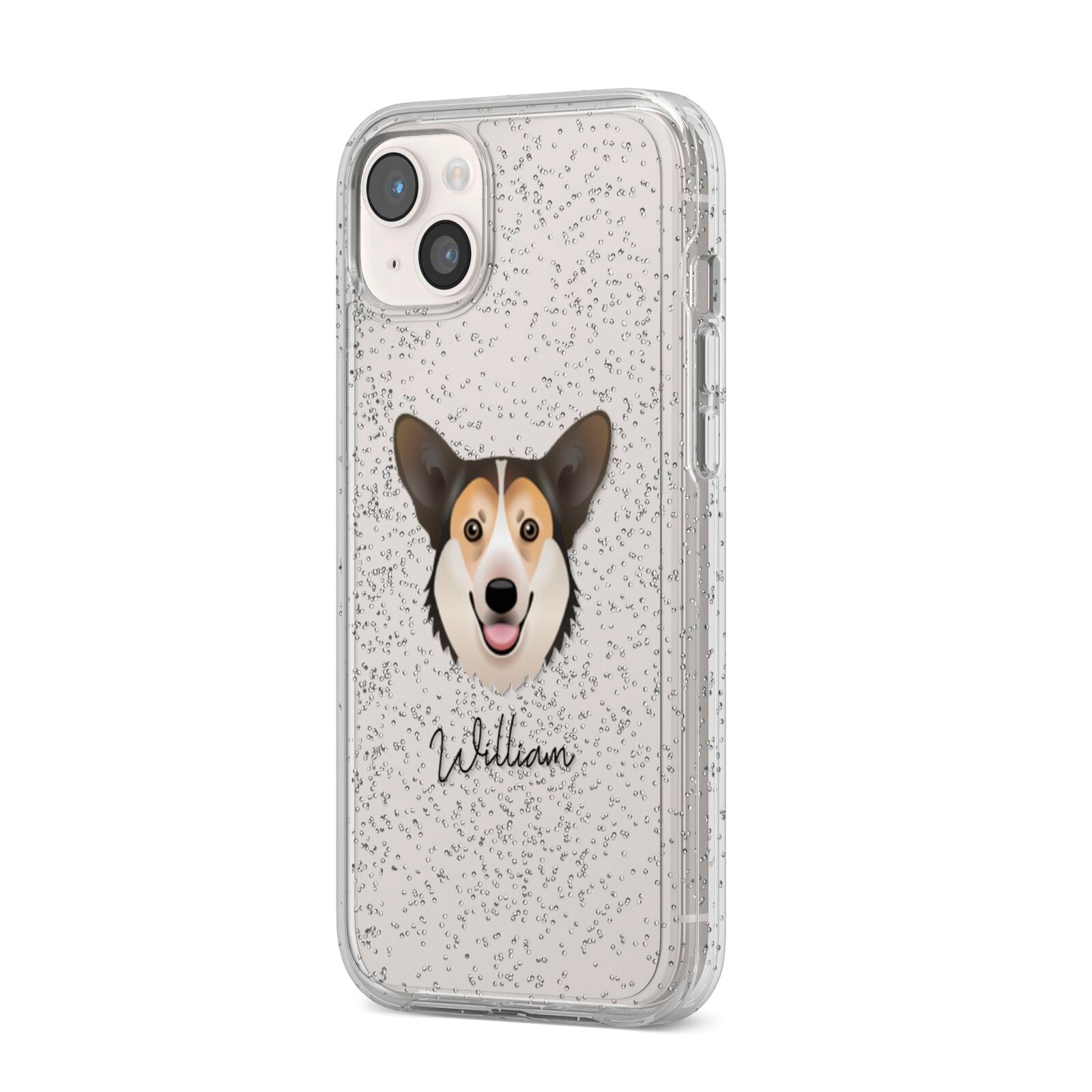 Pembroke Welsh Corgi Personalised iPhone 14 Plus Glitter Tough Case Starlight Angled Image