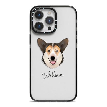 Pembroke Welsh Corgi Personalised iPhone 14 Pro Max Black Impact Case on Silver phone