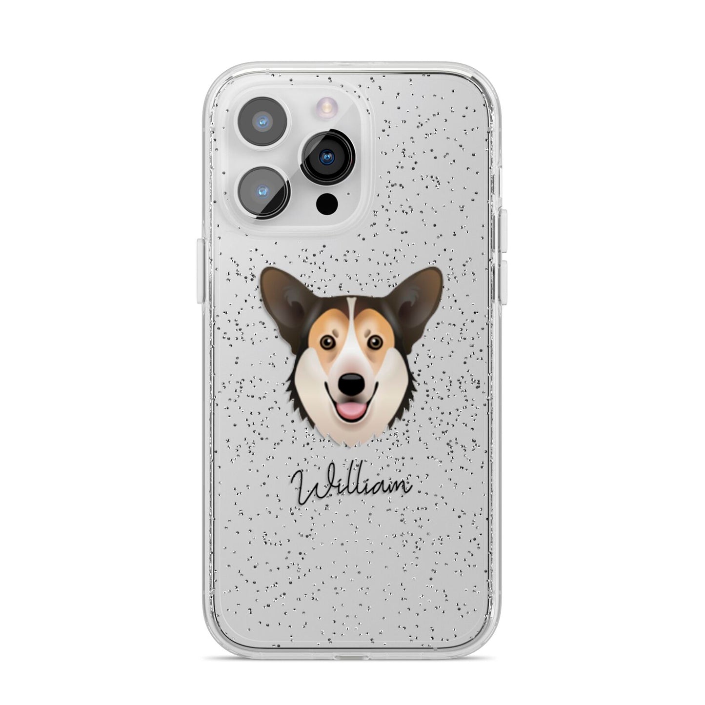 Pembroke Welsh Corgi Personalised iPhone 14 Pro Max Glitter Tough Case Silver