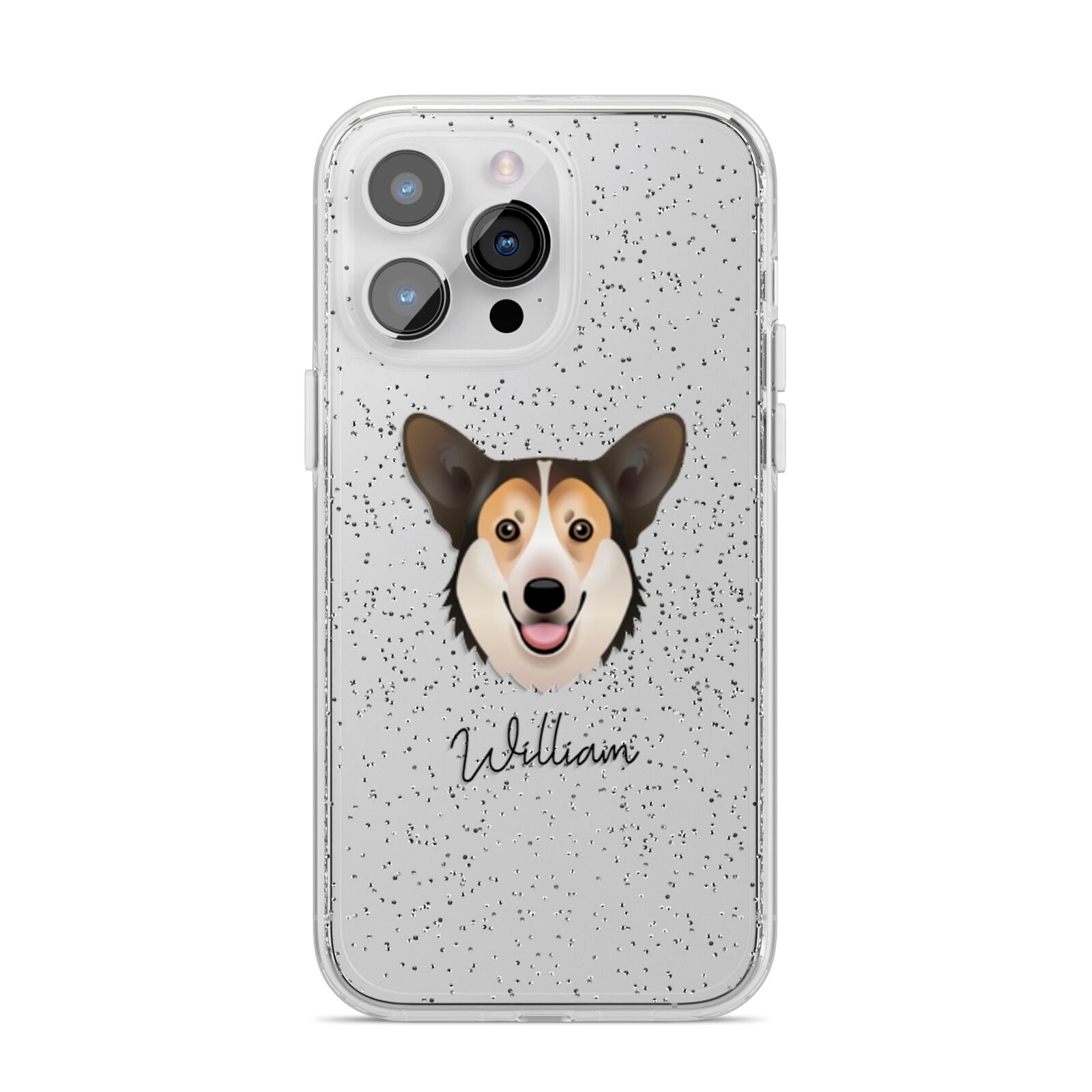 Pembroke Welsh Corgi Personalised iPhone 14 Pro Max Glitter Tough Case Silver