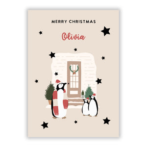 Personalisierte Weihnachtsgrußkarte mit Pinguinmotiv
