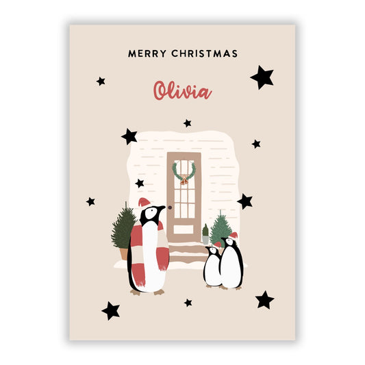 Penguin Christmas Personalised A5 Flat Greetings Card