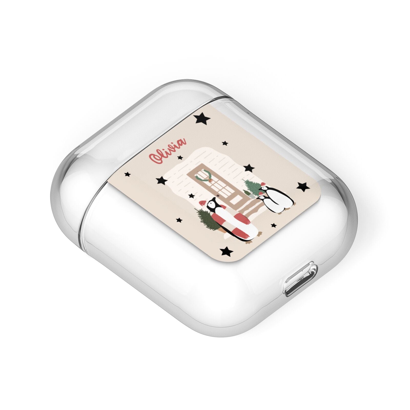 Penguin Christmas Personalised AirPods Case Laid Flat