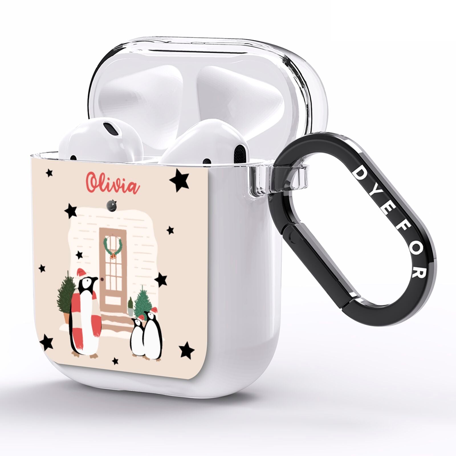 Penguin Christmas Personalised AirPods Clear Case Side Image