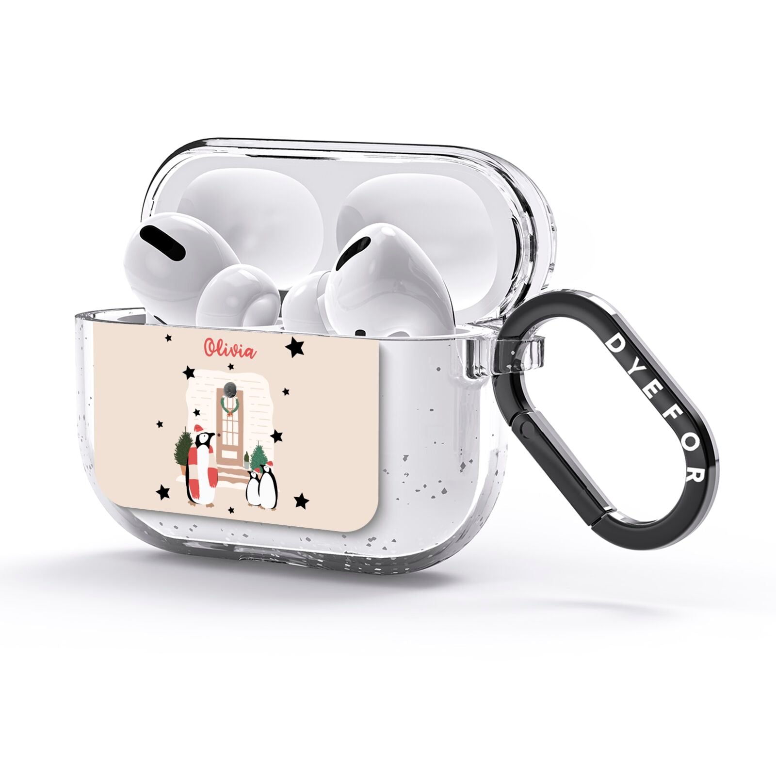 Penguin Christmas Personalised AirPods Glitter Case 3rd Gen Side Image