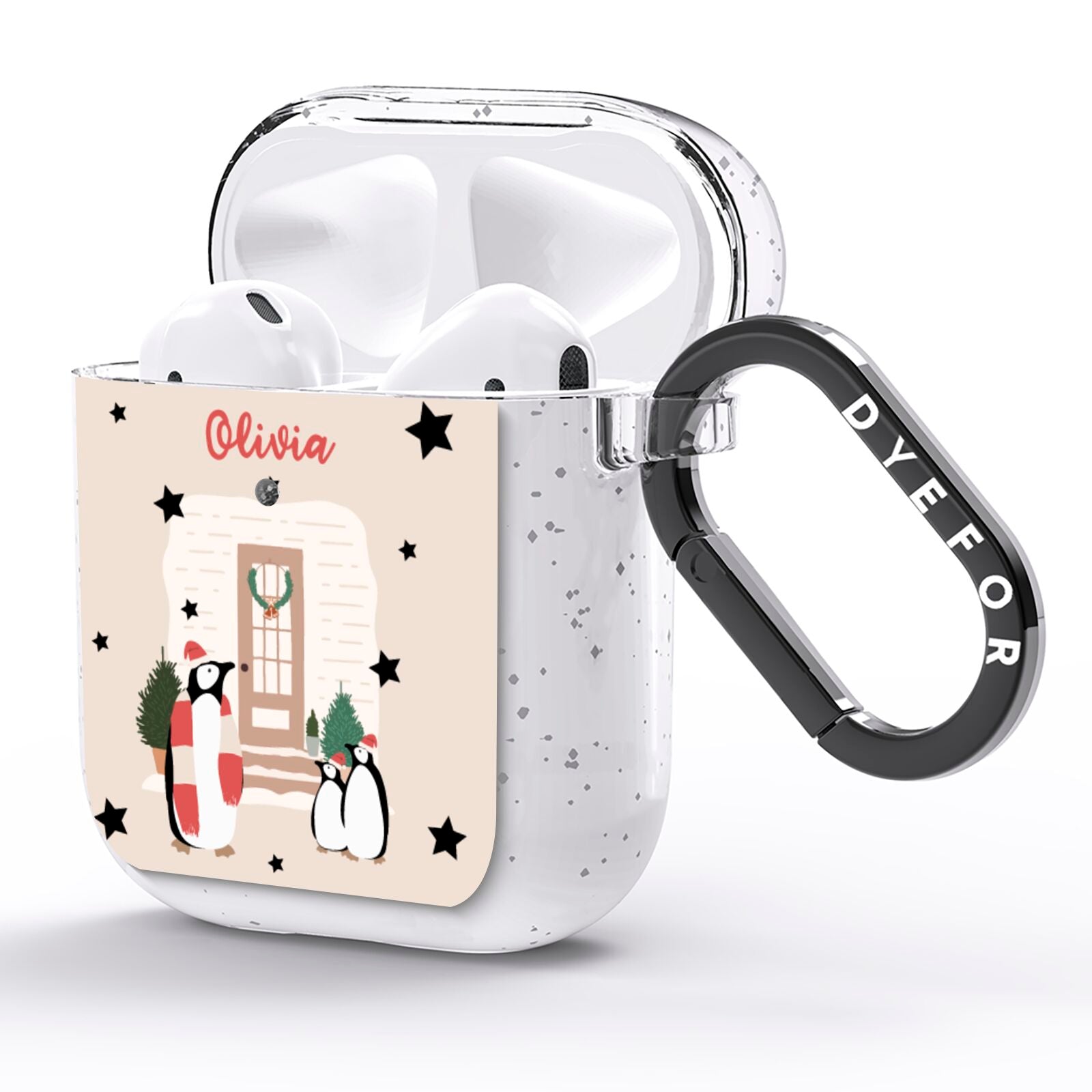 Penguin Christmas Personalised AirPods Glitter Case Side Image