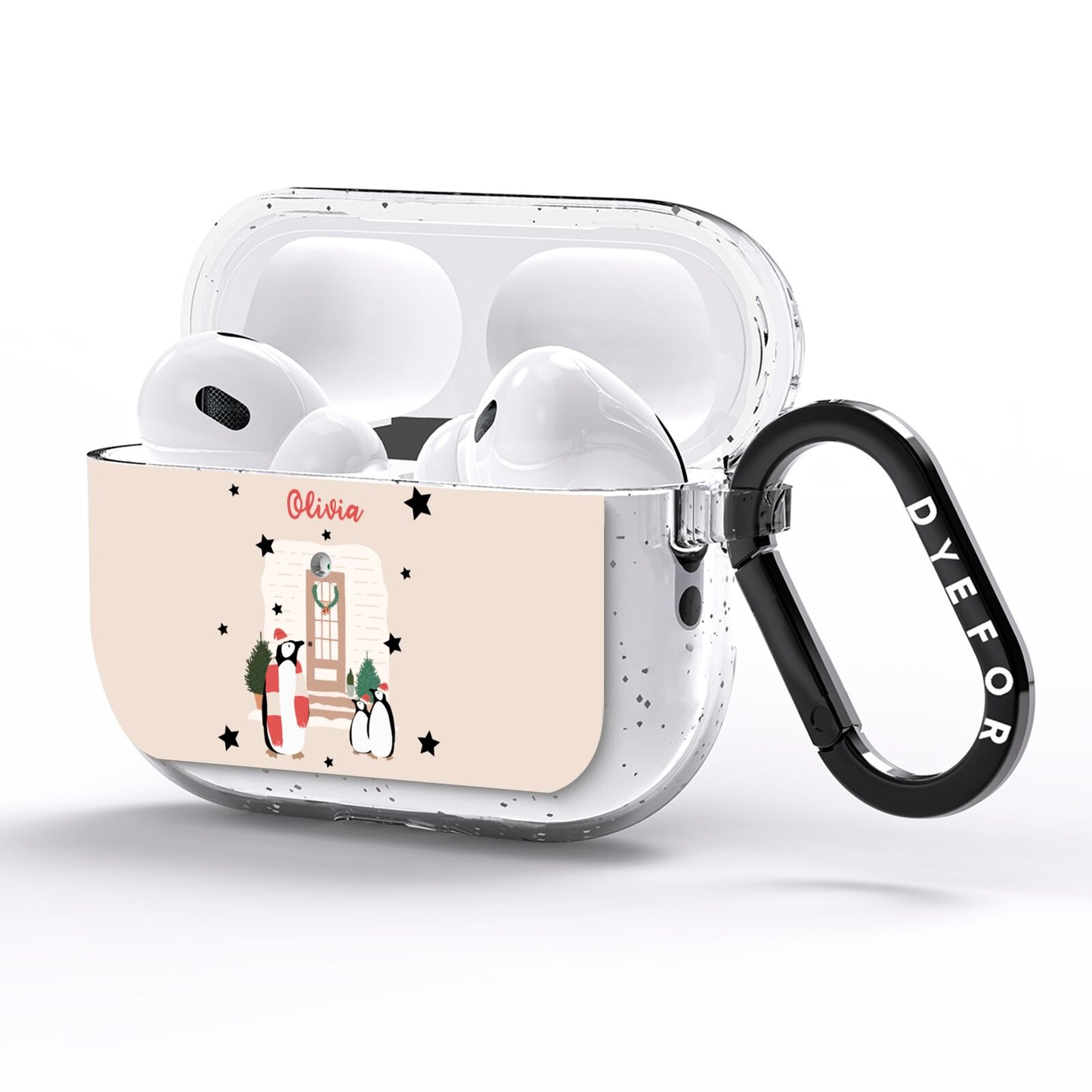 Penguin Christmas Personalised AirPods Pro Glitter Case Side Image