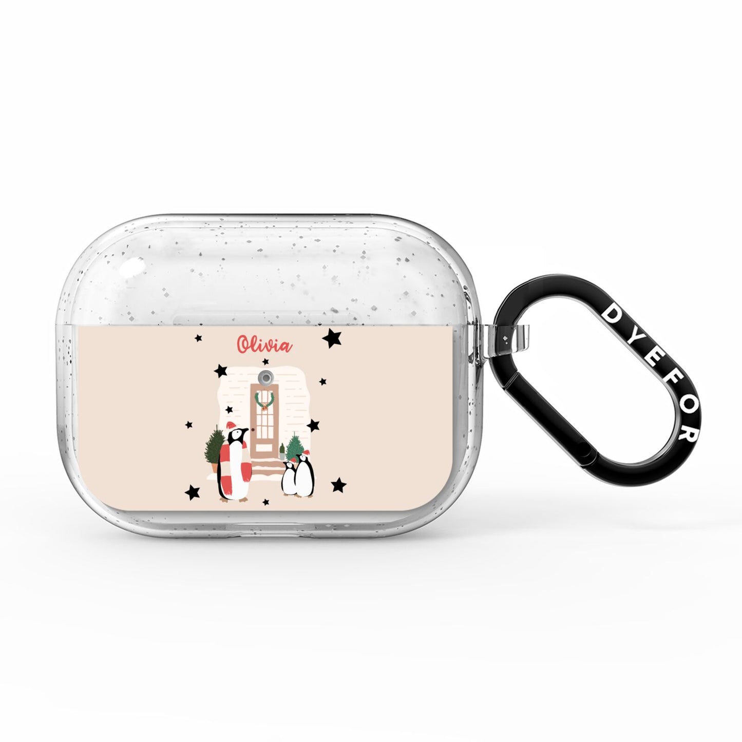 Penguin Christmas Personalised AirPods Pro Glitter Case