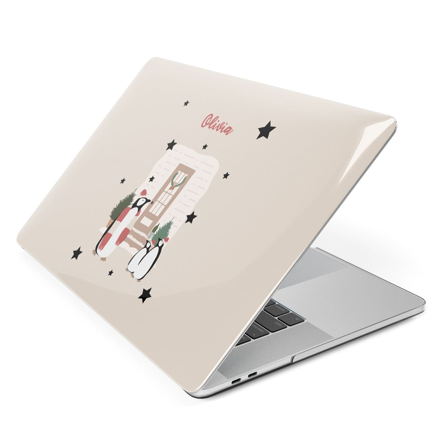 Penguin Christmas Personalised Apple MacBook Case Side View