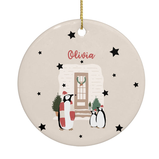 Penguin Christmas Personalised Circle Decoration