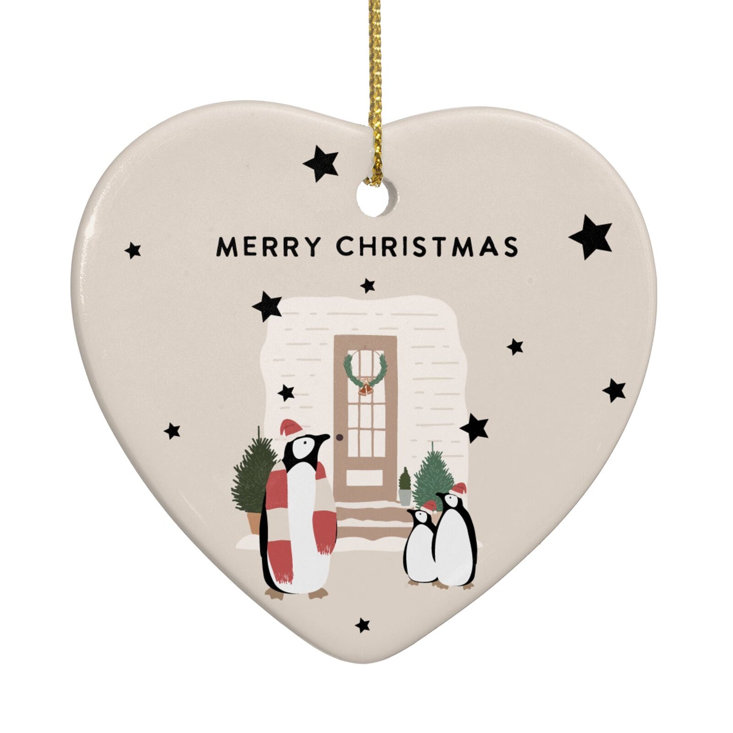 Penguin Christmas Personalised Heart Decoration Back Image