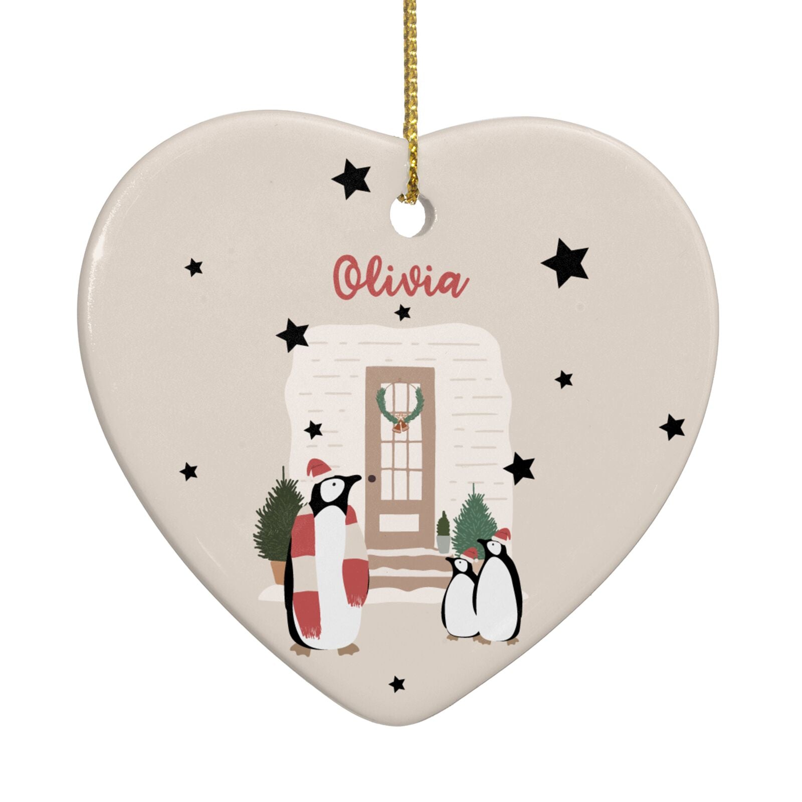 Penguin Christmas Personalised Heart Decoration