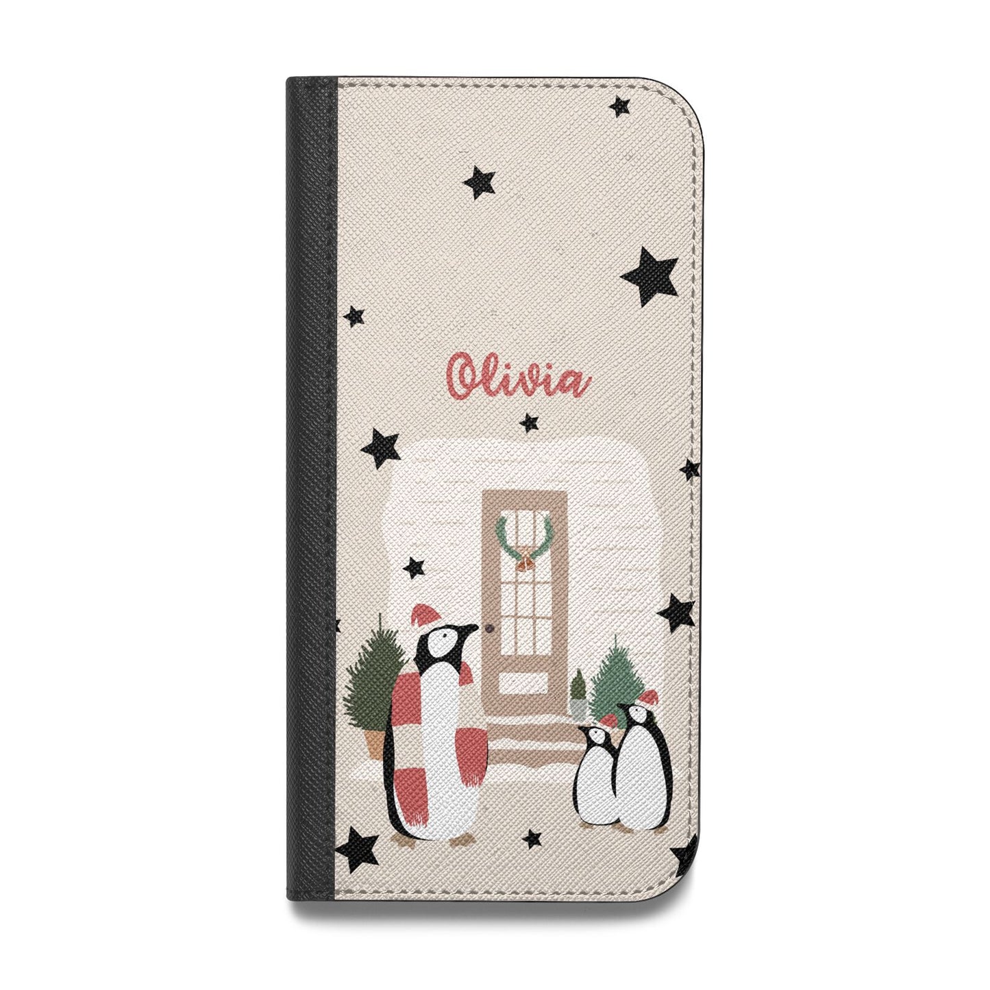 Penguin Christmas Personalised Vegan Leather Flip Samsung Case