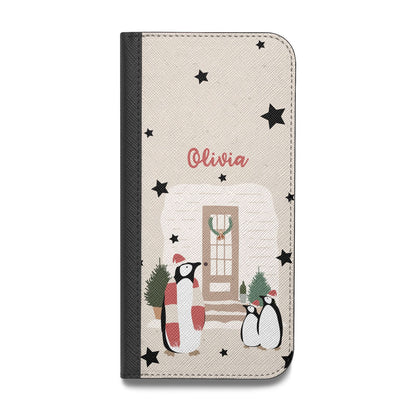 Penguin Christmas Personalised Vegan Leather Flip Samsung Case