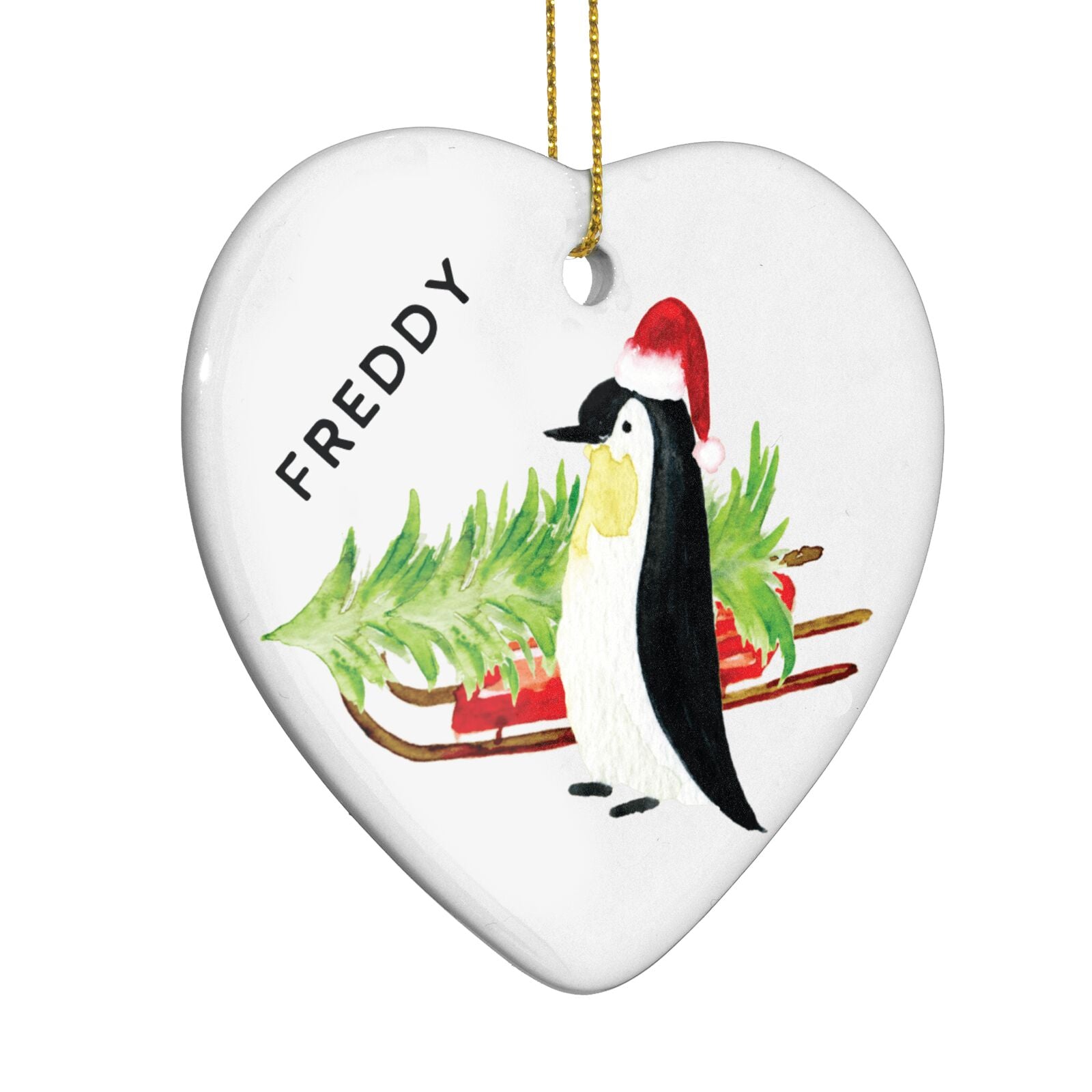 Penguin Personalised Heart Decoration Side Angle