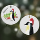 Penguin Personalised Round Decoration on Christmas Background