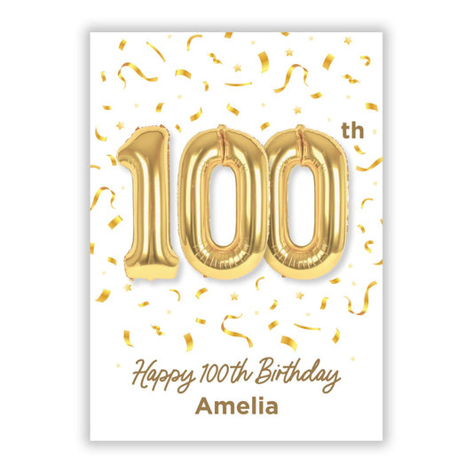 Personalised 100th Birthday A5 Flat Greetings Card