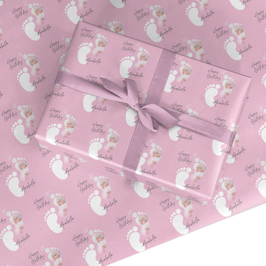 Personalised 1st Birthday Footsteps Custom Wrapping Paper