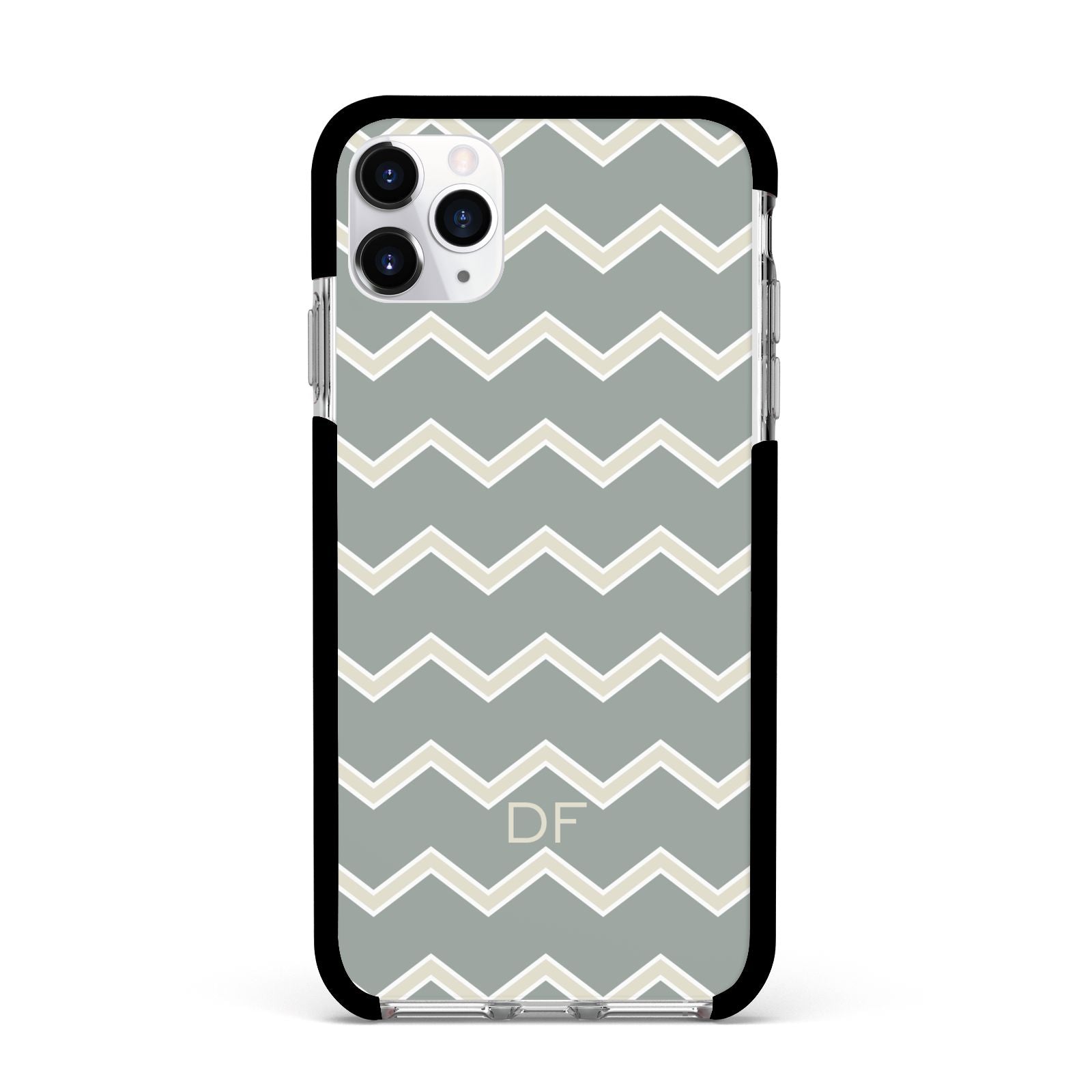 Personalised 2 Tone Chevron Apple iPhone 11 Pro Max in Silver with Black Impact Case
