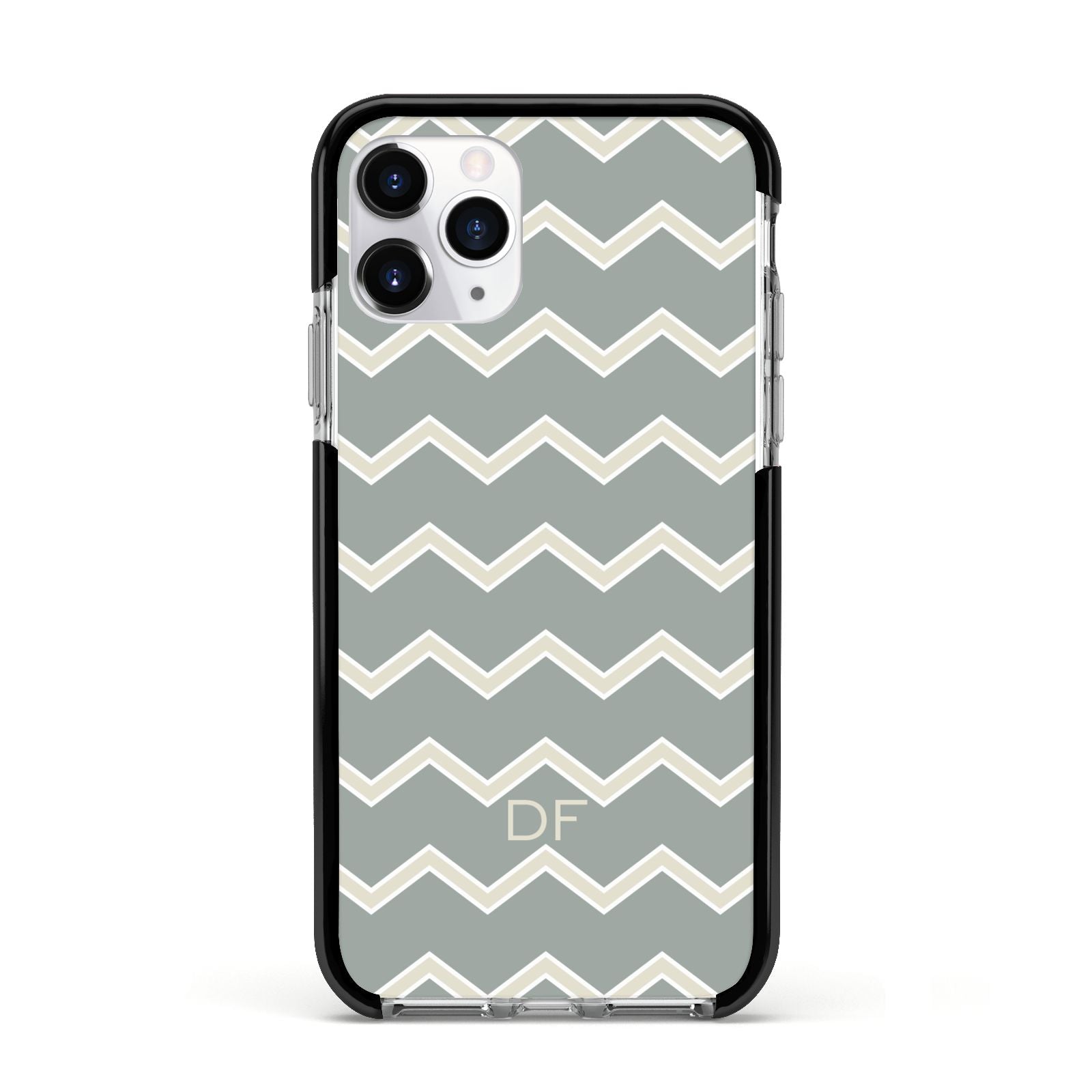Personalised 2 Tone Chevron Apple iPhone 11 Pro in Silver with Black Impact Case