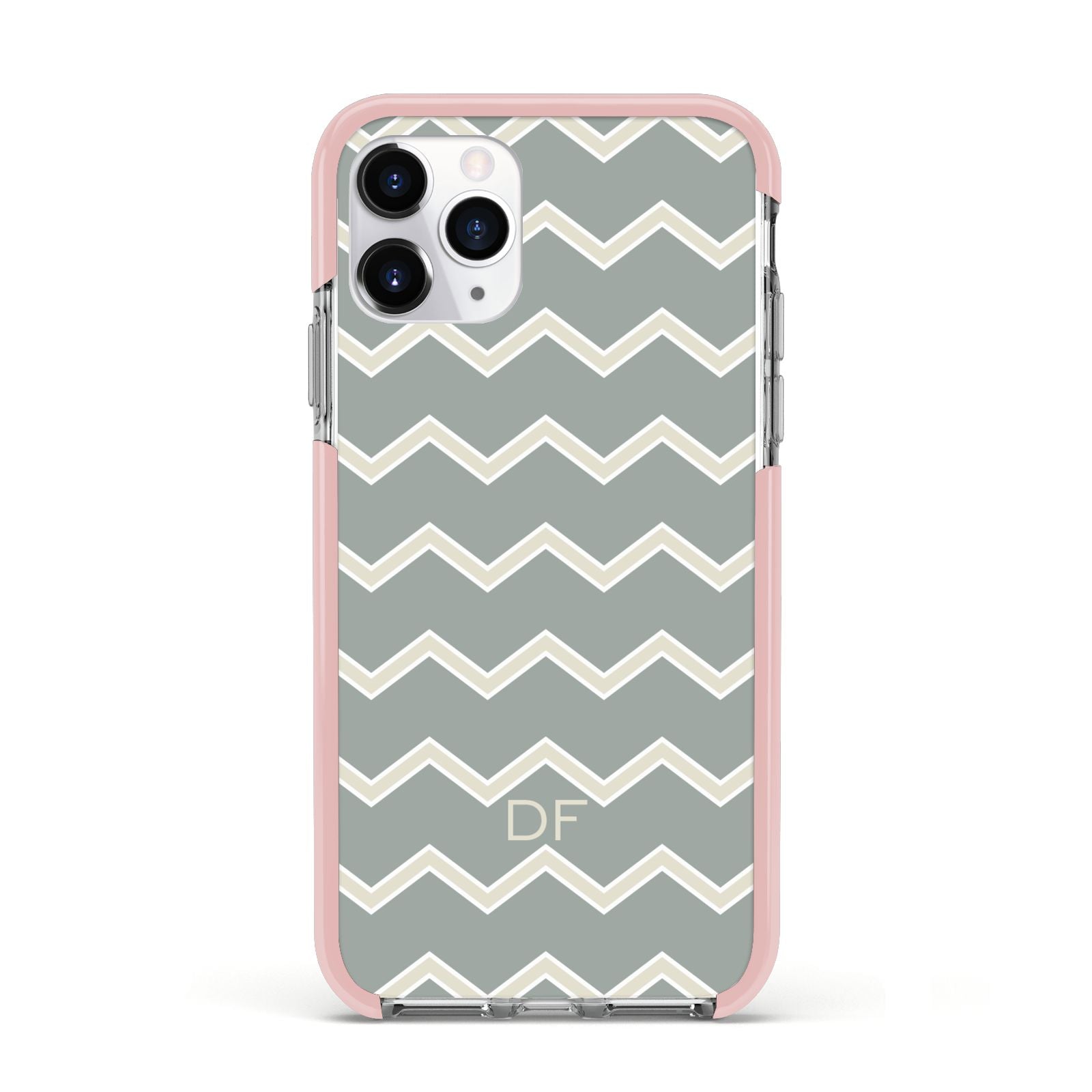 Personalised 2 Tone Chevron Apple iPhone 11 Pro in Silver with Pink Impact Case