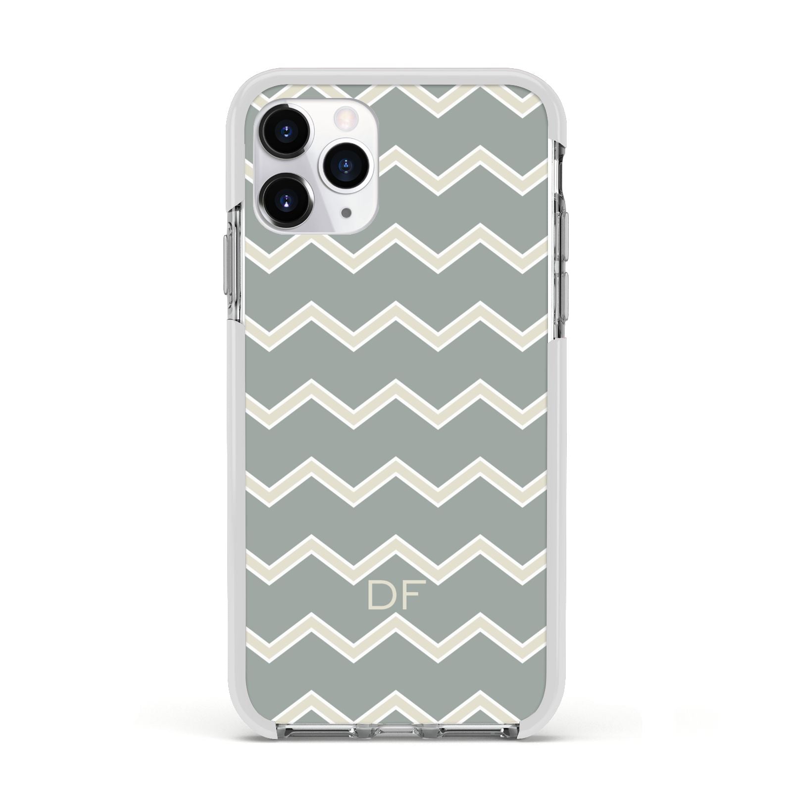 Personalised 2 Tone Chevron Apple iPhone 11 Pro in Silver with White Impact Case