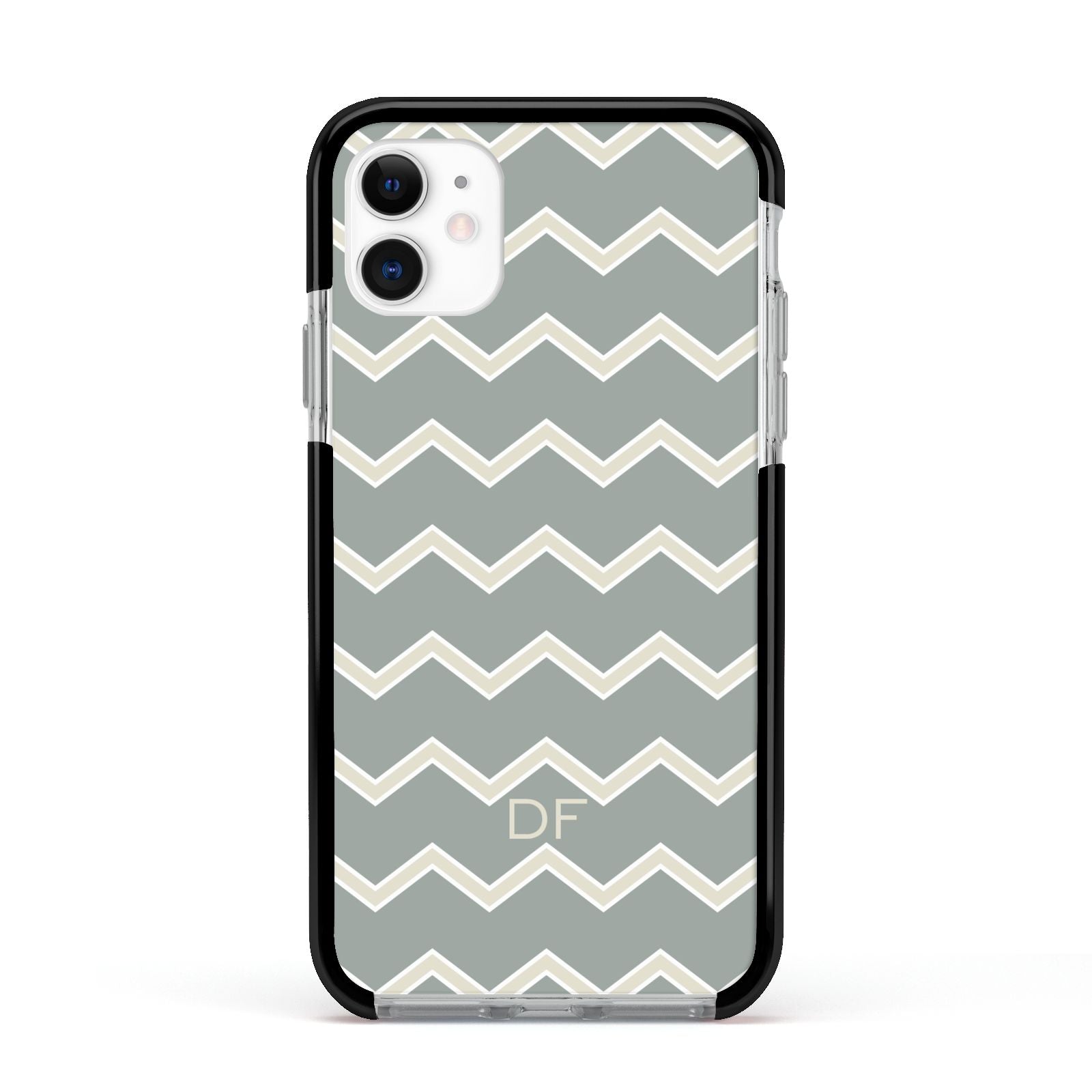 Personalised 2 Tone Chevron Apple iPhone 11 in White with Black Impact Case