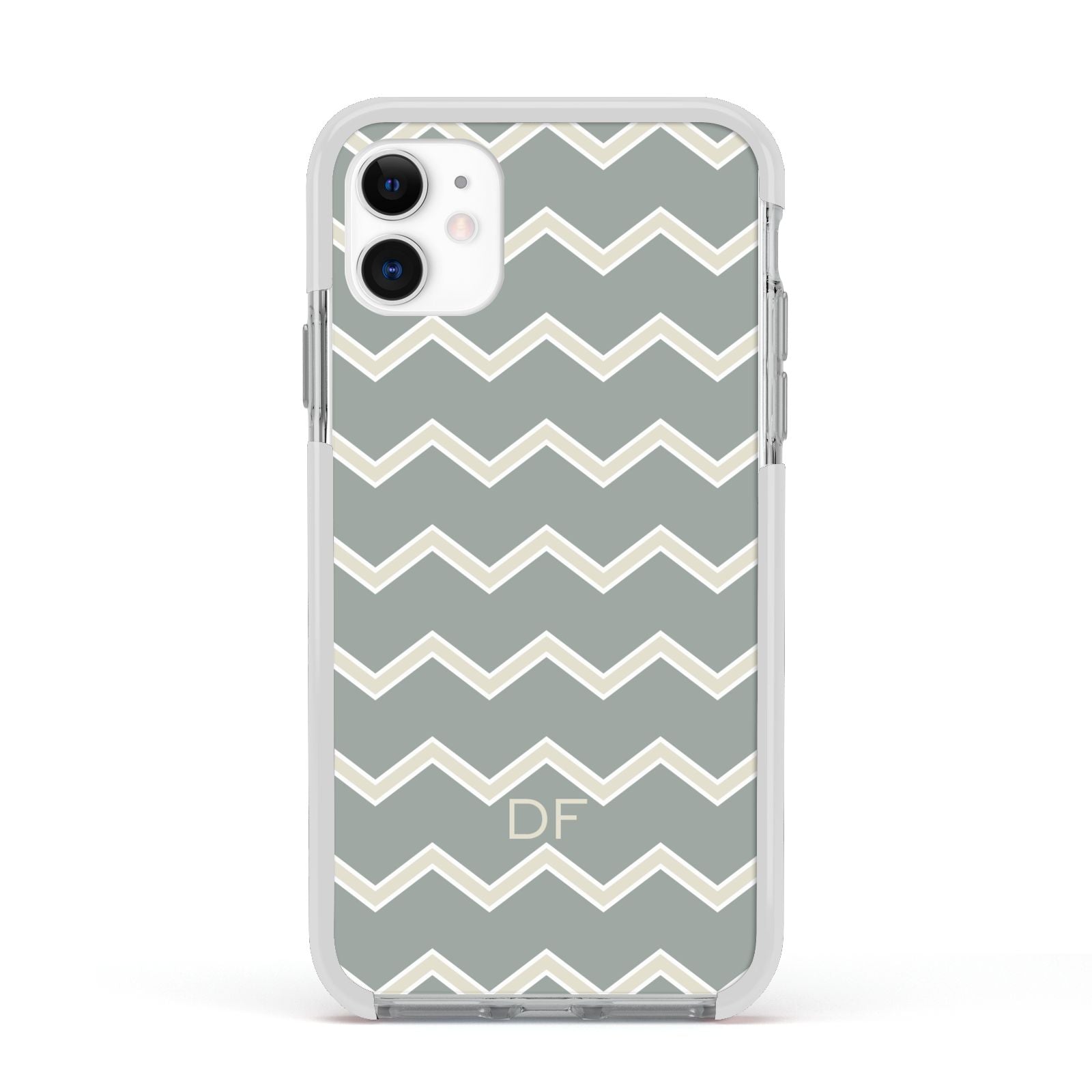 Personalised 2 Tone Chevron Apple iPhone 11 in White with White Impact Case
