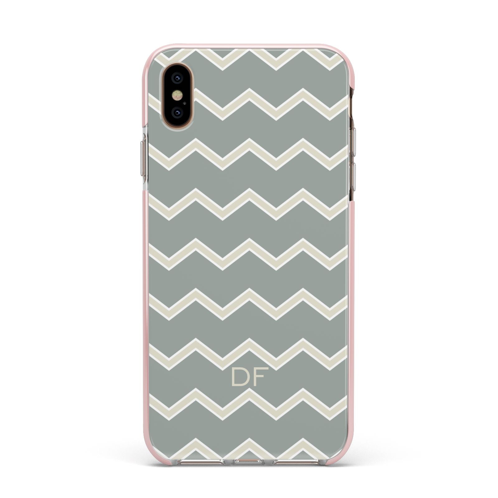Personalised 2 Tone Chevron Apple iPhone Xs Max Impact Case Pink Edge on Gold Phone