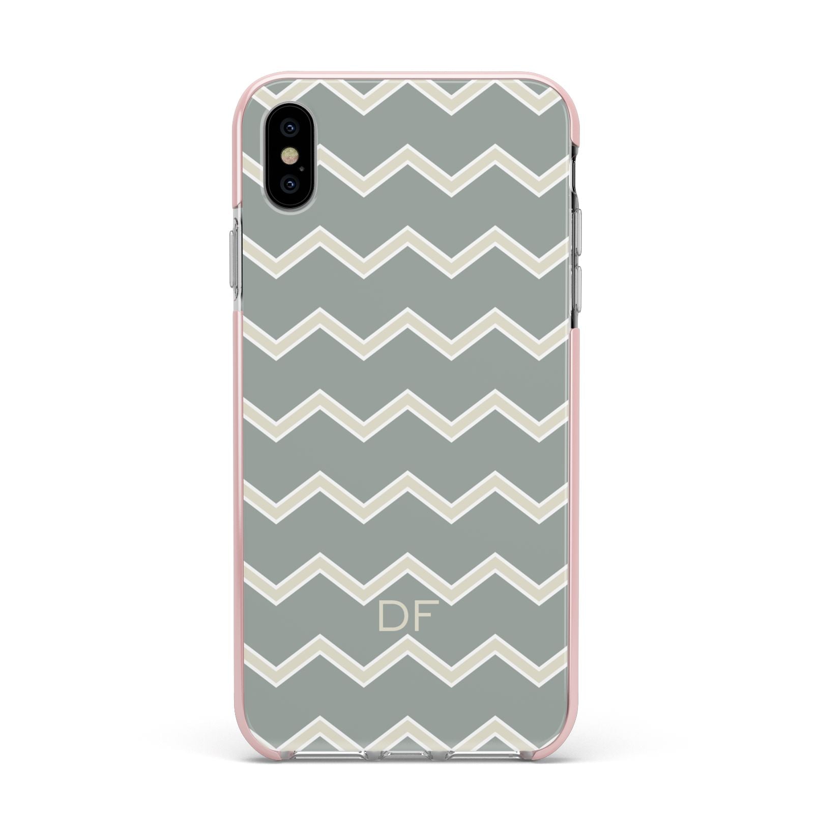 Personalised 2 Tone Chevron Apple iPhone Xs Max Impact Case Pink Edge on Silver Phone