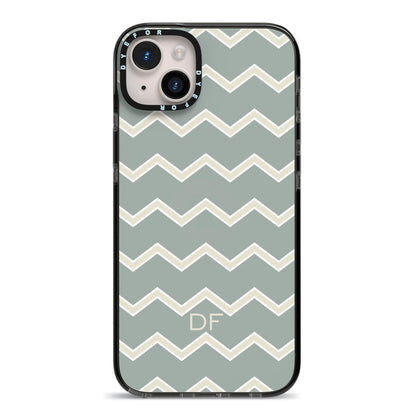 Personalised 2 Tone Chevron iPhone 14 Plus Black Impact Case on Silver phone