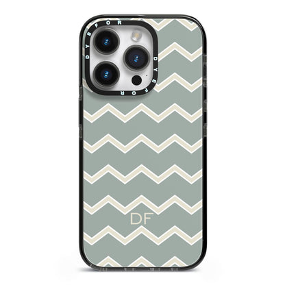 Personalised 2 Tone Chevron iPhone 14 Pro Black Impact Case on Silver phone