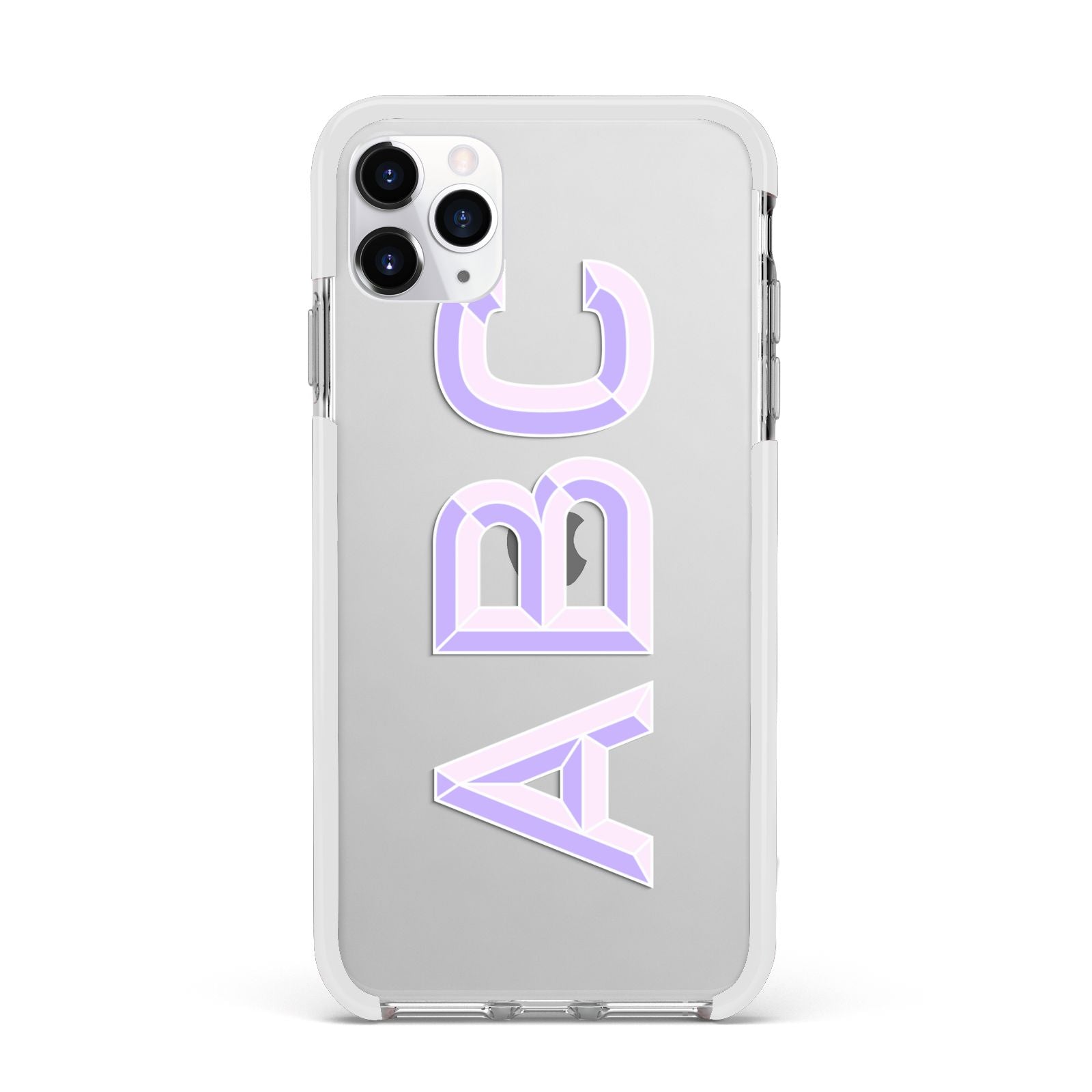 Personalised 3D Initials Monogram Clear Custom Apple iPhone 11 Pro Max in Silver with White Impact Case