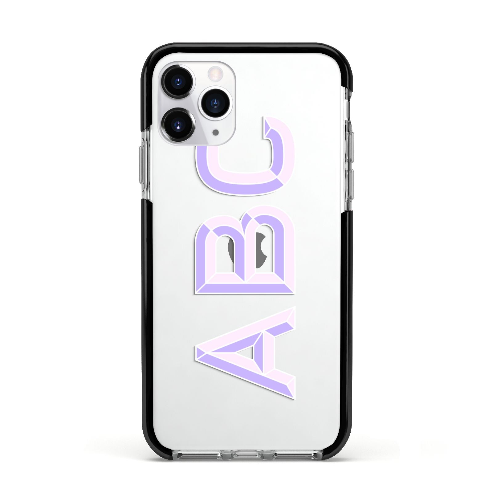 Personalised 3D Initials Monogram Clear Custom Apple iPhone 11 Pro in Silver with Black Impact Case