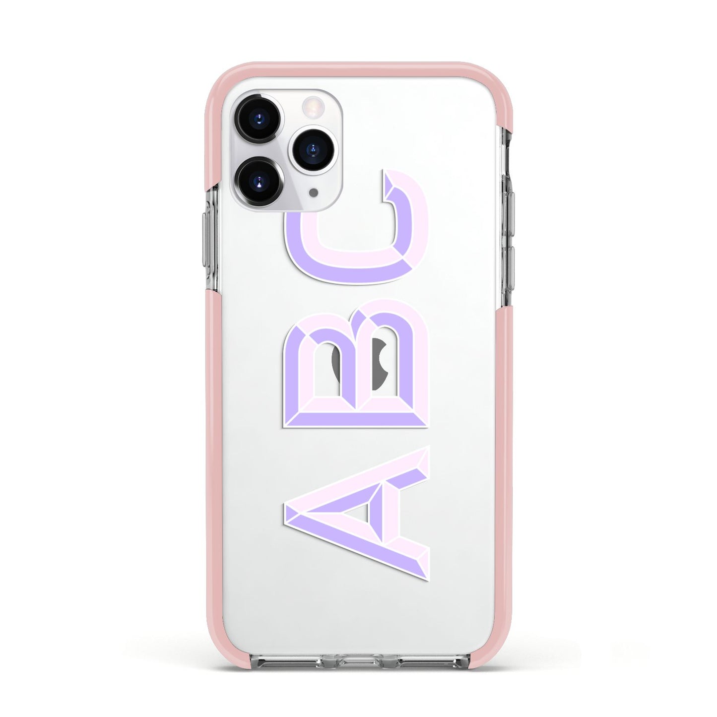 Personalised 3D Initials Monogram Clear Custom Apple iPhone 11 Pro in Silver with Pink Impact Case
