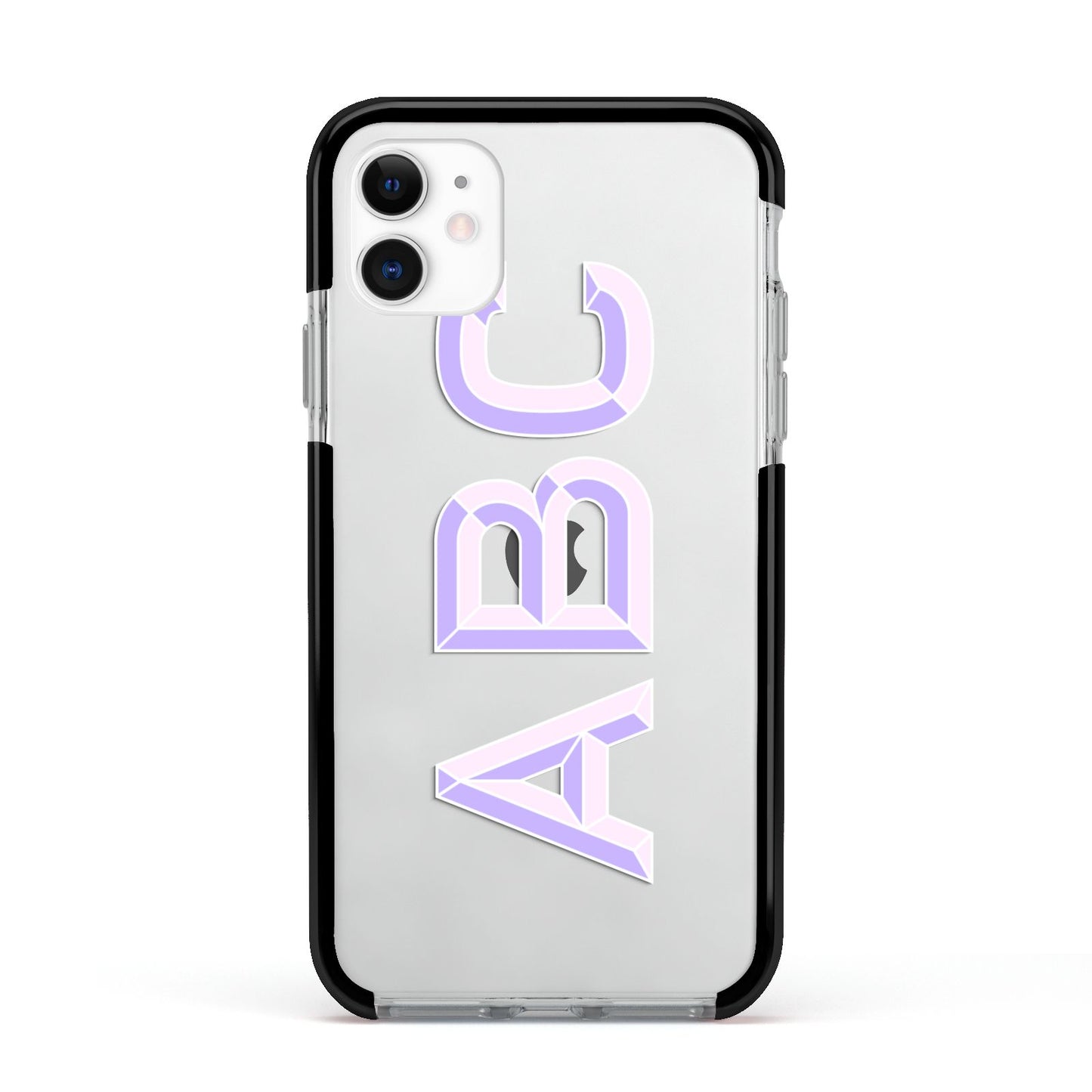 Personalised 3D Initials Monogram Clear Custom Apple iPhone 11 in White with Black Impact Case