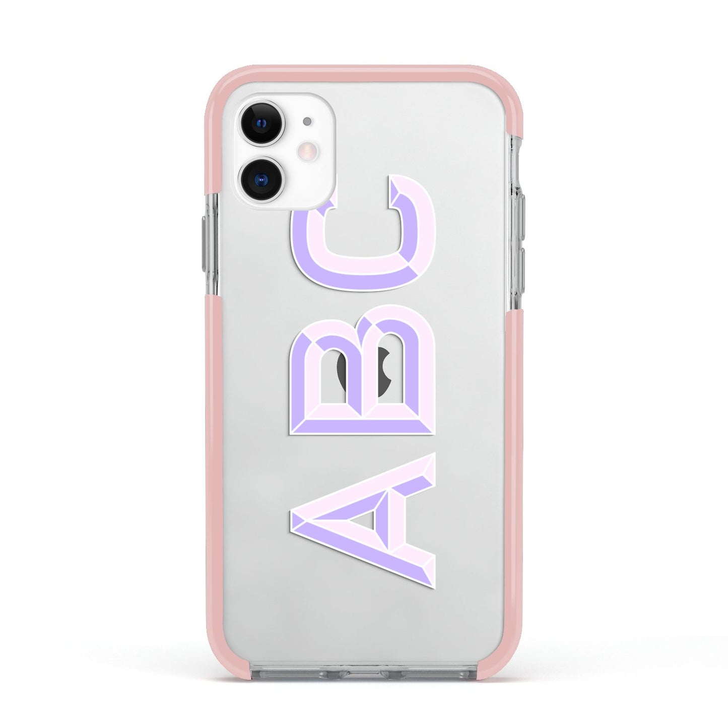 Personalised 3D Initials Monogram Clear Custom Apple iPhone 11 in White with Pink Impact Case